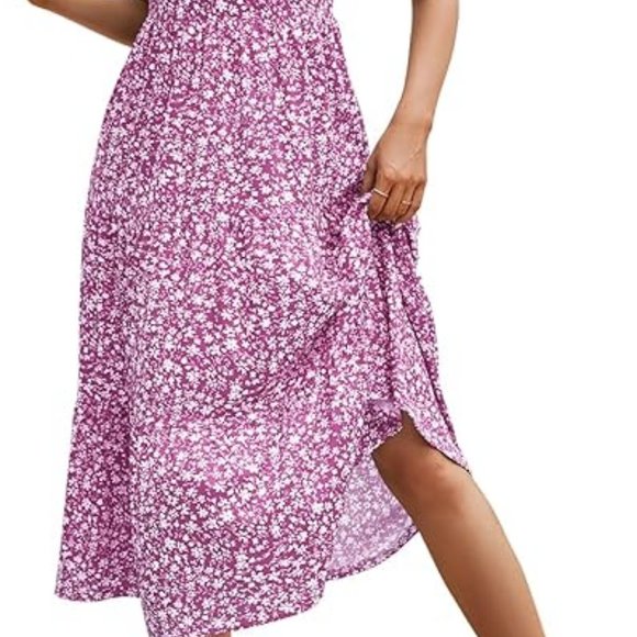 MEDIUM Spring Round Neck T Shirt Dress for Women Short Sleeve Midi Length Tiered - Picture 4 of 4